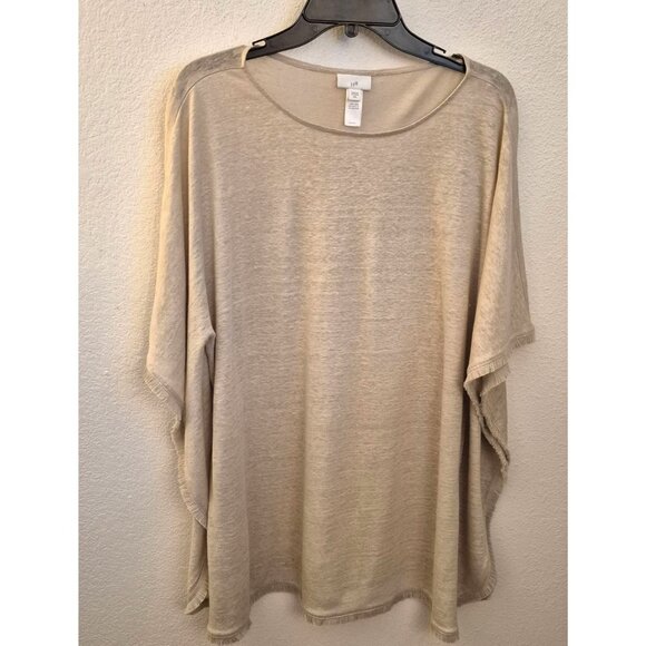 J. Jill Tan 100% Linen Relaxed Fit Poncho Top Size M/L EUC - Picture 1 of 7